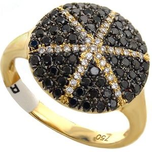 Black white diamond Star Ring .65ct 18KT